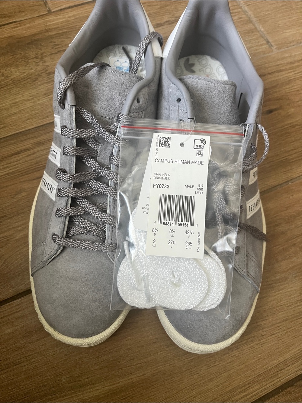 adidas Campus Human Made Grey Suede Sneakers with White Stripes